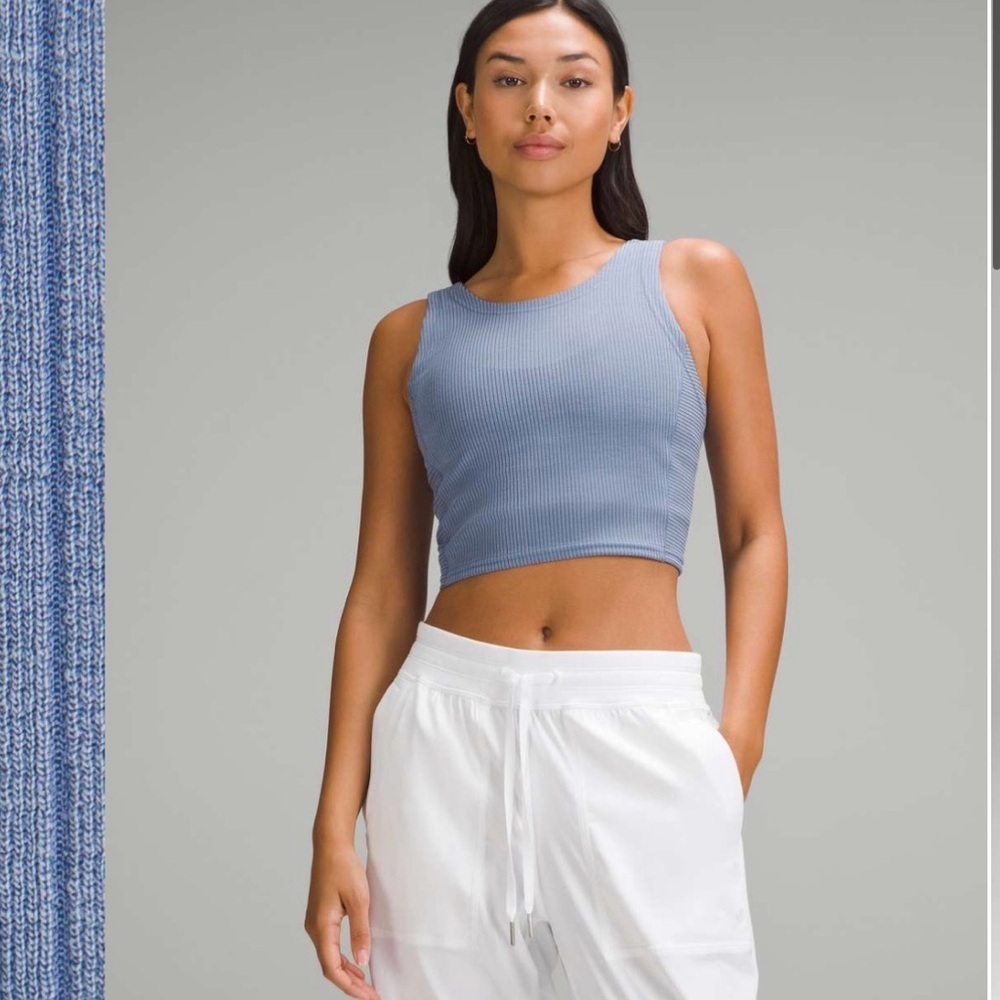 Lululemon Ribbed Softstreme Cropped Tank Top Oasis Blue Ribbed Scoop Neck: 12